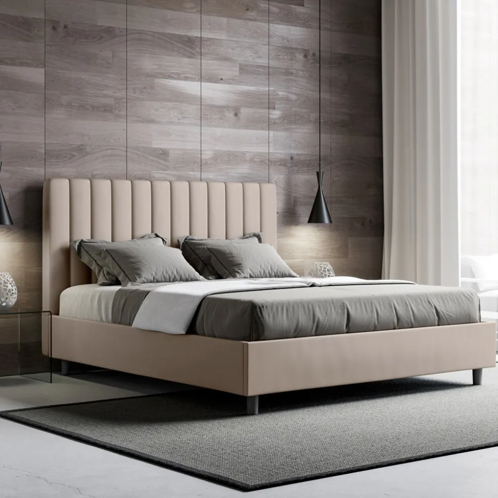 Letto 160x200 cm Testata con Linee Verticali Simmetriche Made in Italy - Guanto