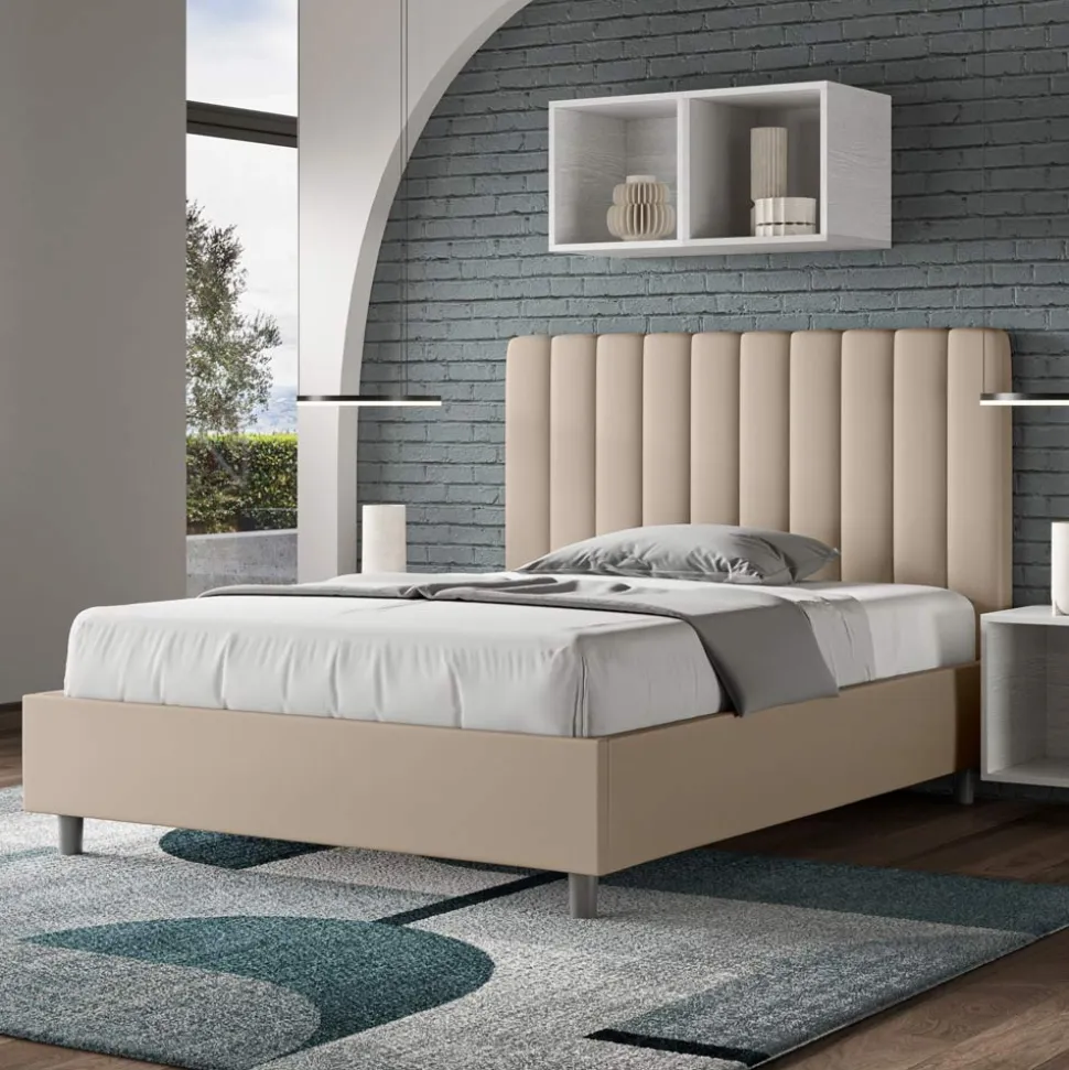 Letto 140x200 cm Testata con Linee Verticali Simmetriche Made in Italy - Guanto