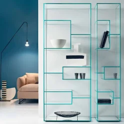 Libreria a Colonna in Vetro Extrachiaro o Fumè da Salotto Made in Italy - Linzy