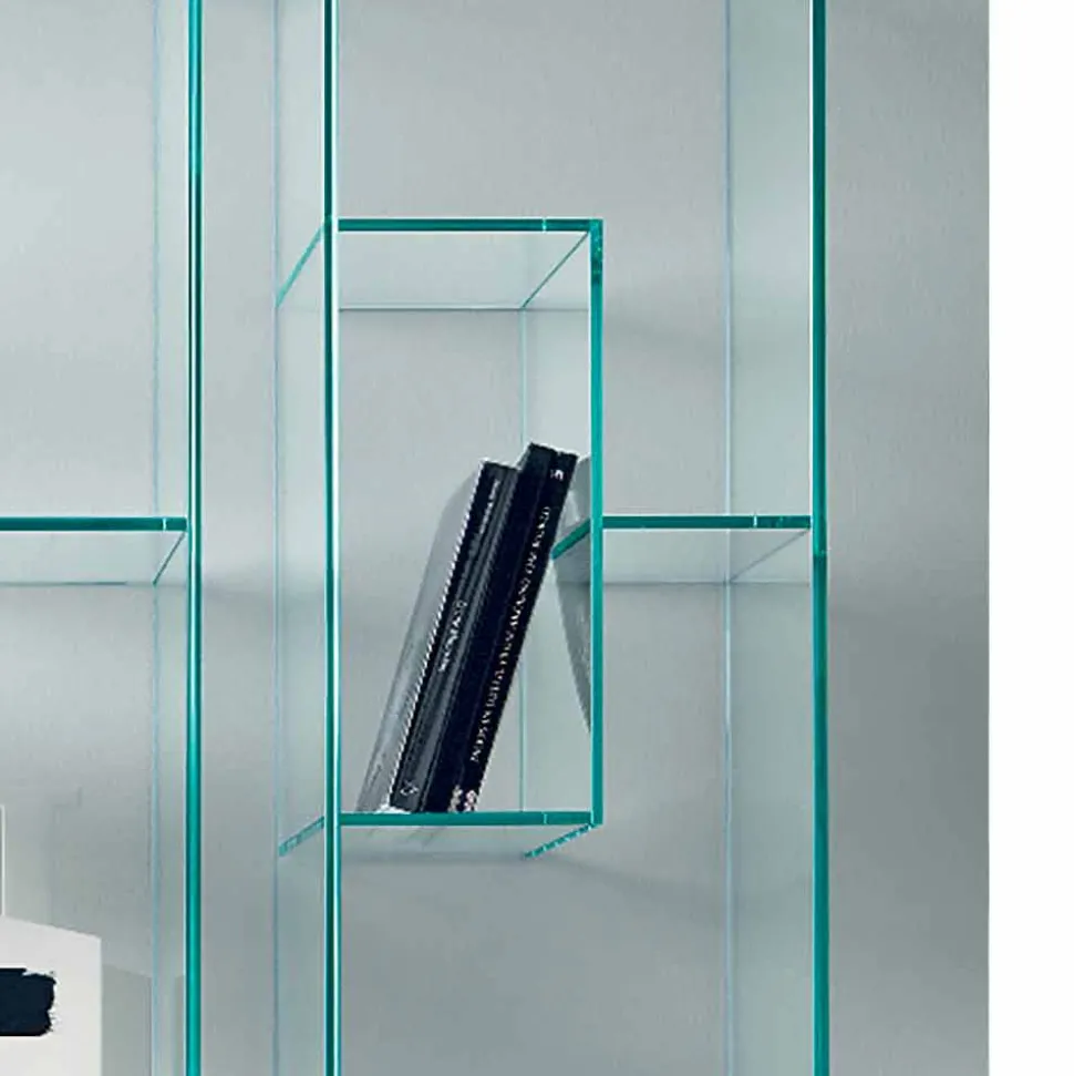 Libreria a Colonna in Vetro Extrachiaro o Fumè da Salotto Made in Italy - Linzy