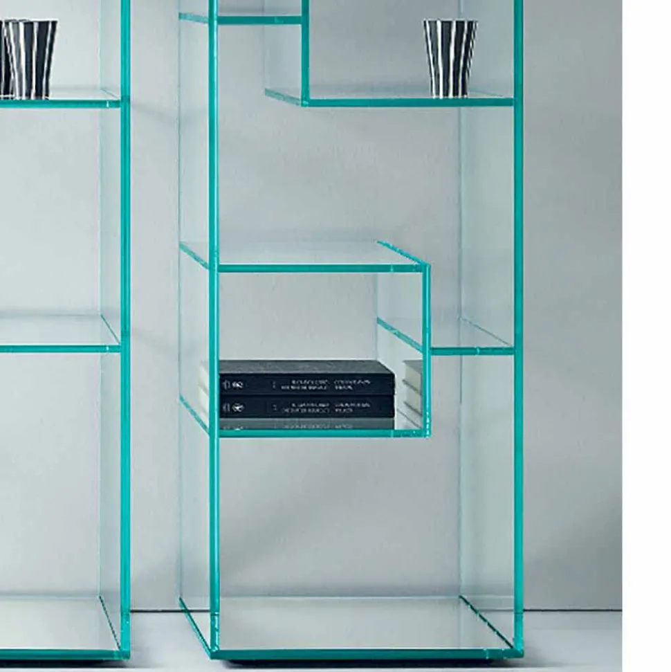 Libreria a Colonna in Vetro Extrachiaro o Fumè da Salotto Made in Italy - Linzy
