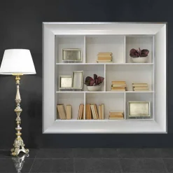 Libreria a muro con scomparti in legno Tommaso, fatta a mano in Italia