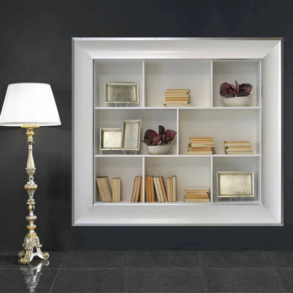 Libreria a muro con scomparti in legno Tommaso, fatta a mano in Italia