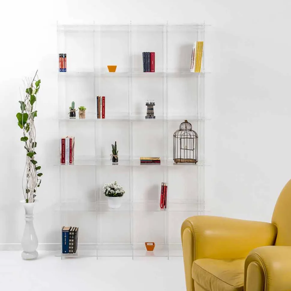 Libreria a muro design moderno in plexiglass trasparente Sfera4