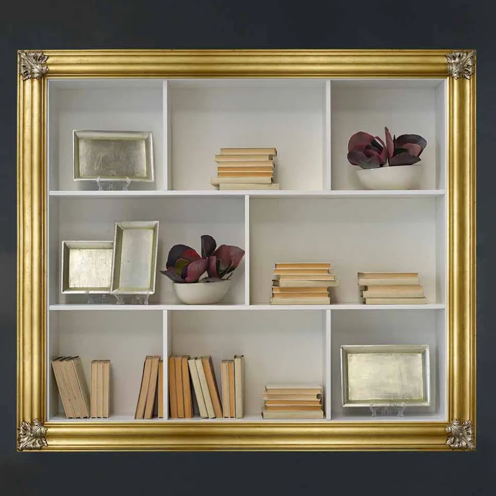 Libreria a parete in legno di geloton prodotta in Italia Giulio