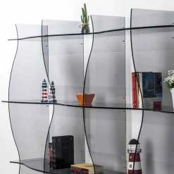 Libreria autoportante/a muro design moderno Pam fumé, made in Italy