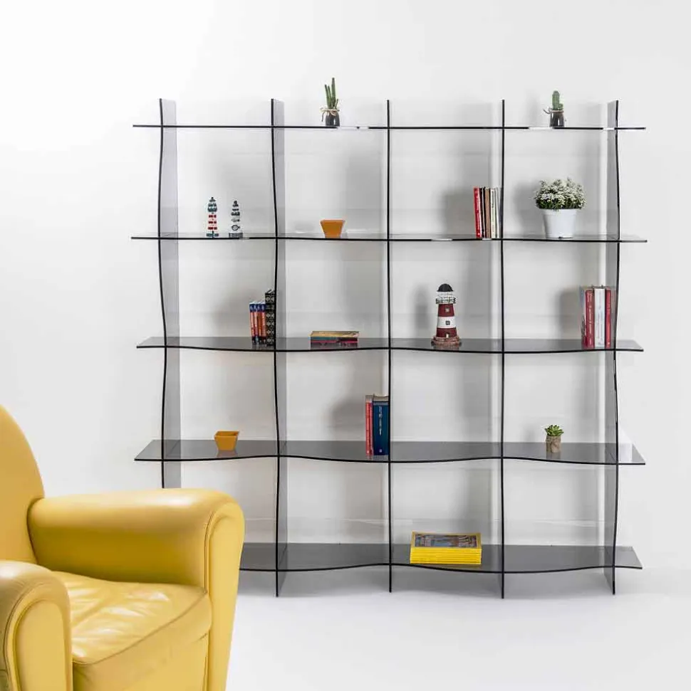 Libreria autoportante/a muro design moderno Pam fumé, made in Italy
