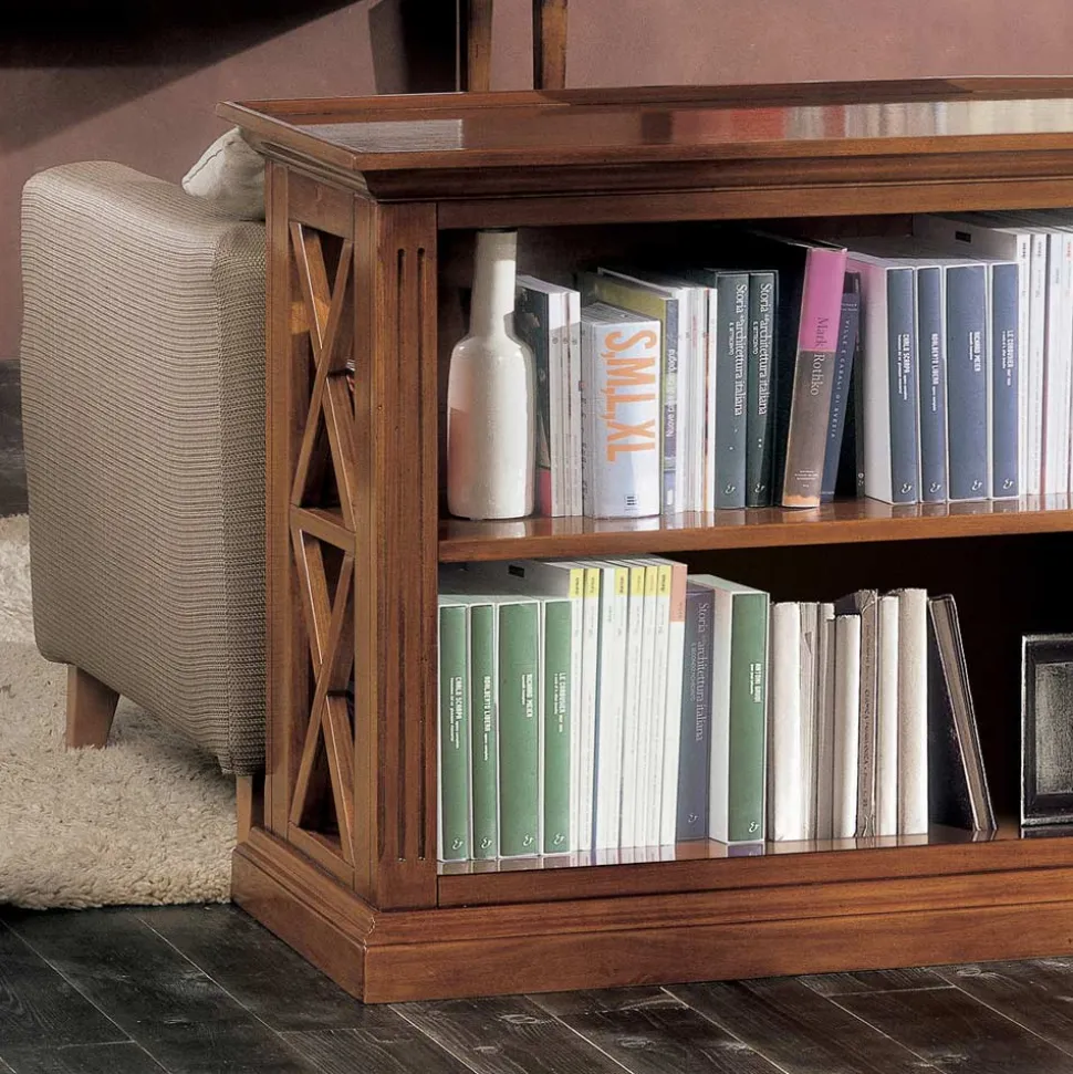 Libreria Bassa con Struttura in Legno e Vani a Giorno Made in Italy - Fauno