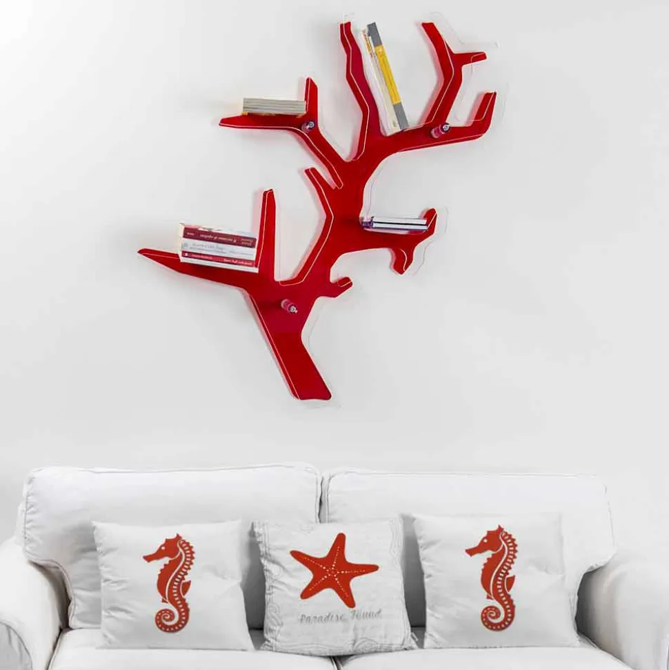 Libreria da parete rossa design moderno Carol, made in Italy