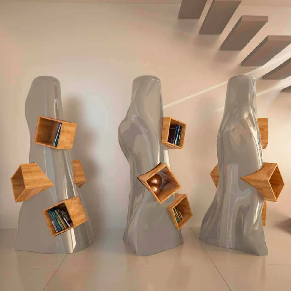 Libreria design moderno in legno e Solid Surface K2 made in Italy