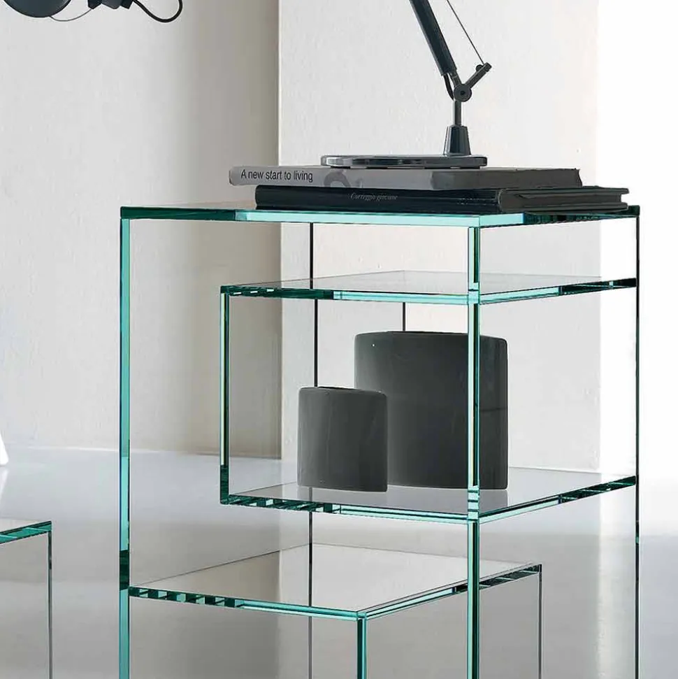Libreria Espositore Bassa da Salotto Freestanding in Vetro Extrachiaro - Linzy