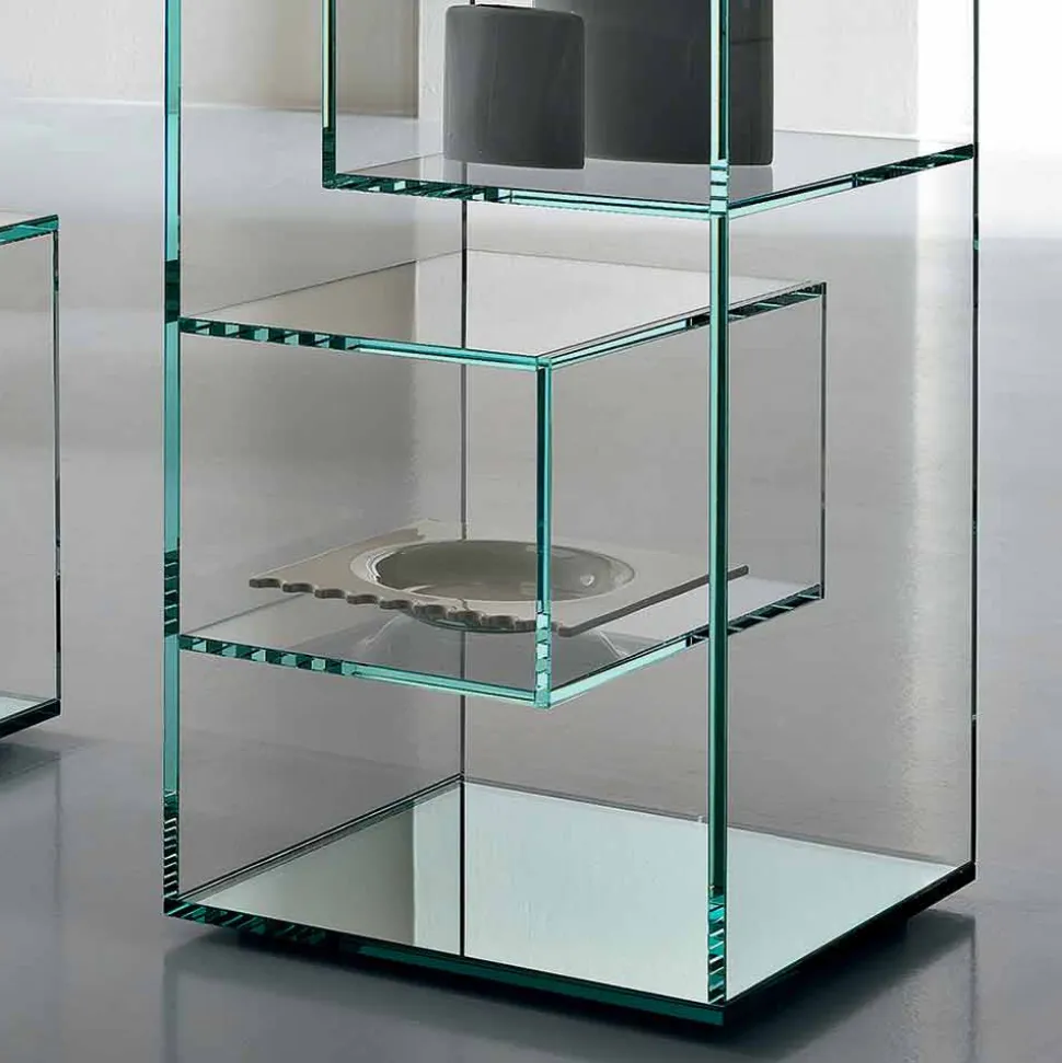 Libreria Espositore Bassa da Salotto Freestanding in Vetro Extrachiaro - Linzy