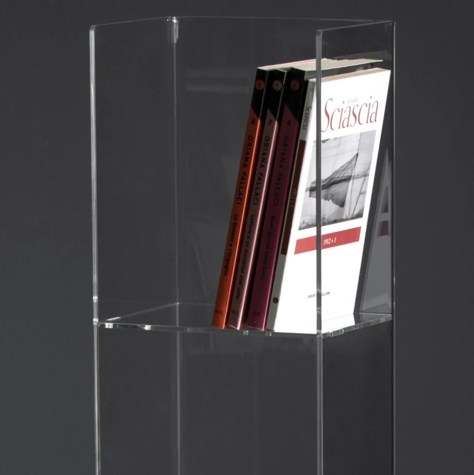 Libreria Freestanding a Colonna in Cristallo Acrilico Trasparente - Corrige