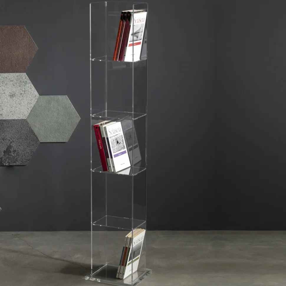 Libreria Freestanding a Colonna in Cristallo Acrilico Trasparente - Corrige