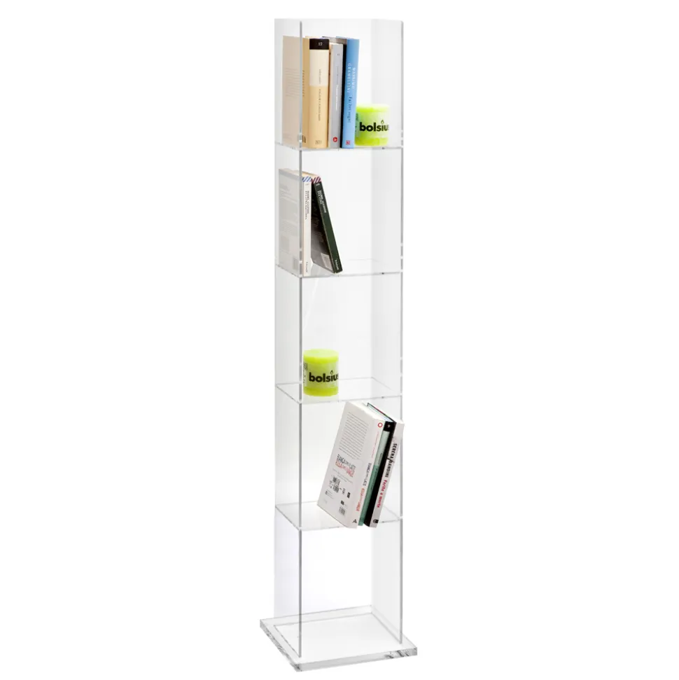 Libreria Freestanding a Colonna in Cristallo Acrilico Trasparente - Corrige