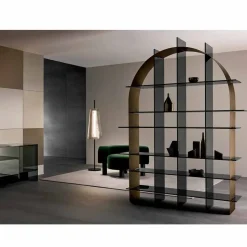Libreria Freestanding ad Arco in Vetro Fumè e Bronzo Spazzolato Design - Marco