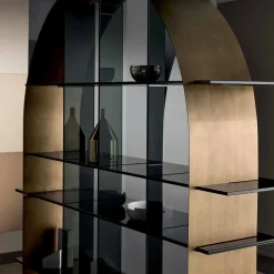 Libreria Freestanding ad Arco in Vetro Fumè e Bronzo Spazzolato Design - Marco