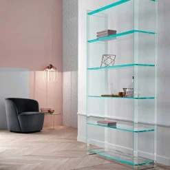 Libreria Freestanding in Vetro Extrachiaro a 6 Ripiani Made in Italy - Ramen