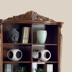 Libreria in Legno Noce Bassano Intarsiato con Ante Made in Italy - Commodo