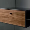 Libreria in Vetro Fumè con Cassetto Legno Noce Canaletto Design Italiano - Linzy