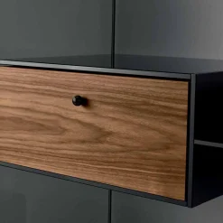 Libreria in Vetro Fumè con Cassetto Legno Noce Canaletto Design Italiano - Linzy