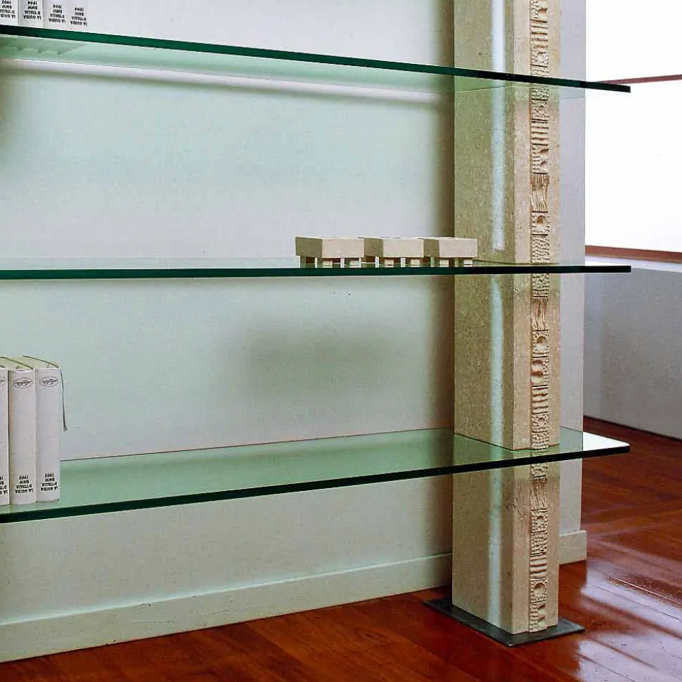 Libreria modulare Pietra di Vicenza scolpita a mano e cristallo Galene