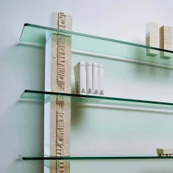 Libreria modulare Pietra di Vicenza scolpita a mano e cristallo Galene