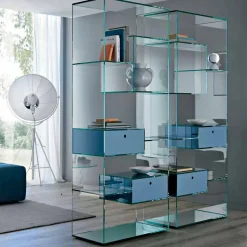 Libreria Salotto in Vetro Extrachiaro con o senza Cassetti Made in Italy- Linzy