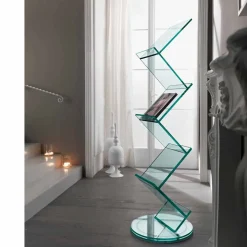 Libreria Verticale in Vetro Trasparente da Soggiorno Freestanding - Brugo