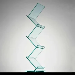 Libreria Verticale in Vetro Trasparente da Soggiorno Freestanding - Brugo