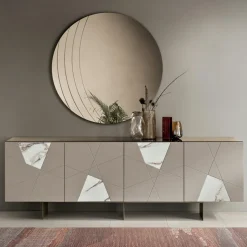 Madia con 4 Ante in MDF Laccato Pantografate e Inserti in Vetro Effetto Marmo - Danila