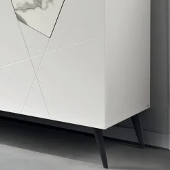 Madia con 3 Ante in MDF Laccato Pantografate e Inserti in Vetro Effetto Marmo - Danila