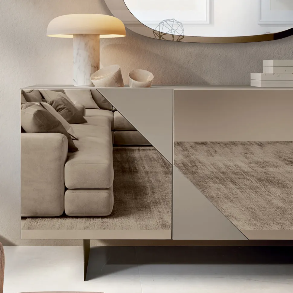 Madia con 3 Ante in MDF Laccato Rivestite in Vetro Specchio - Diletta