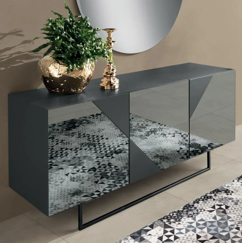 Madia con 3 Ante in MDF Laccato Rivestite in Vetro Specchio - Diletta