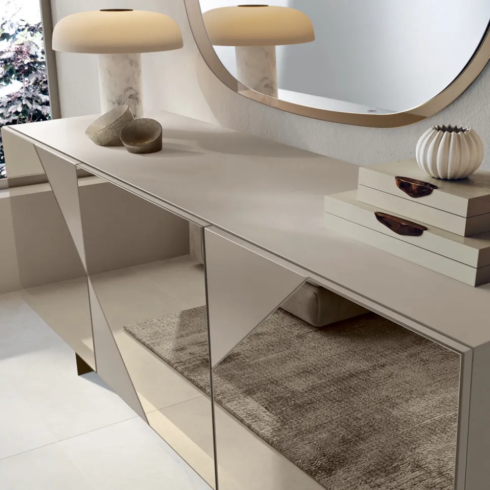 Madia con 3 Ante in MDF Laccato Rivestite in Vetro Specchio - Diletta