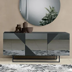 Madia con 3 Ante in MDF Laccato Rivestite in Vetro Specchio - Diletta