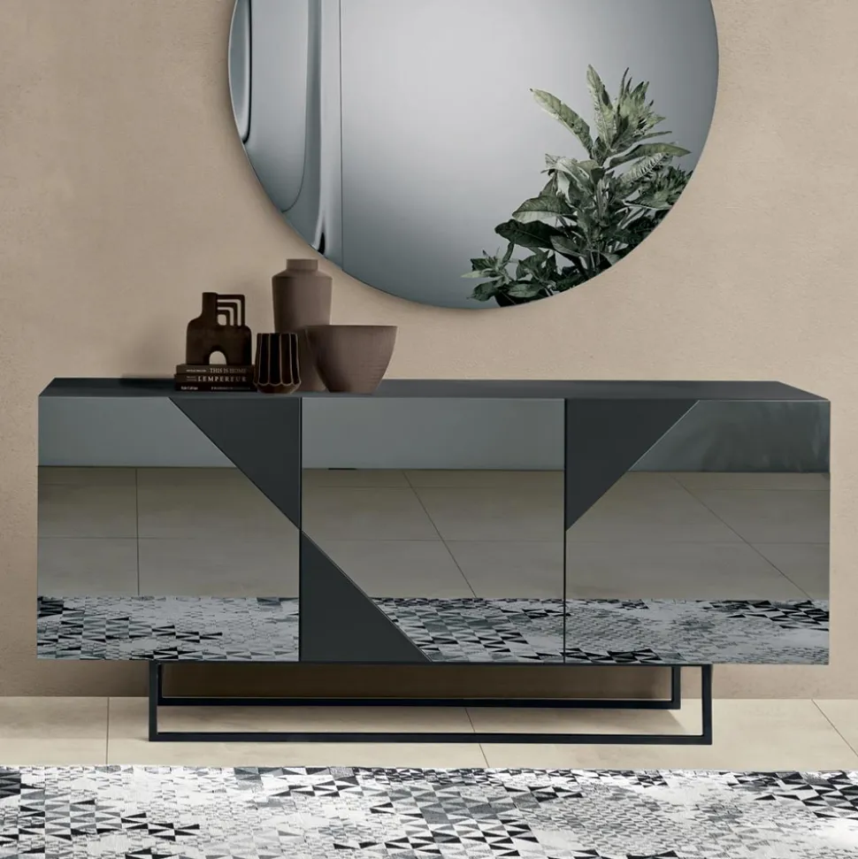 Madia con 3 Ante in MDF Laccato Rivestite in Vetro Specchio - Diletta