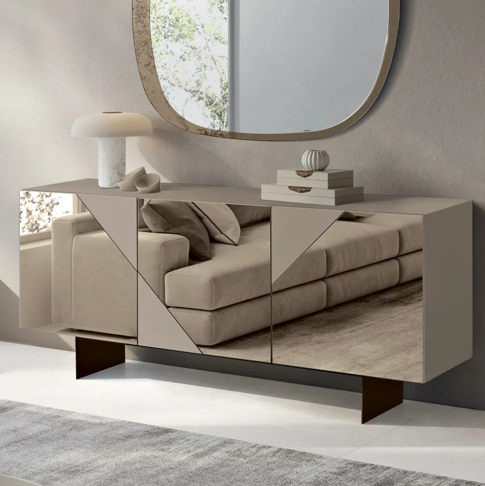 Madia con 3 Ante in MDF Laccato Rivestite in Vetro Specchio - Diletta