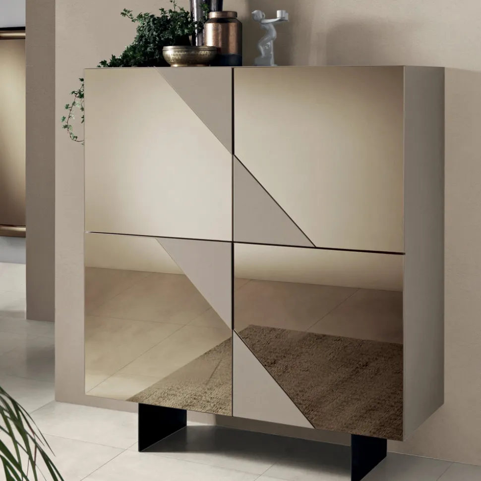 Madia con 4 Ante in MDF Laccato Rivestite in Vetro Specchio - Diletta