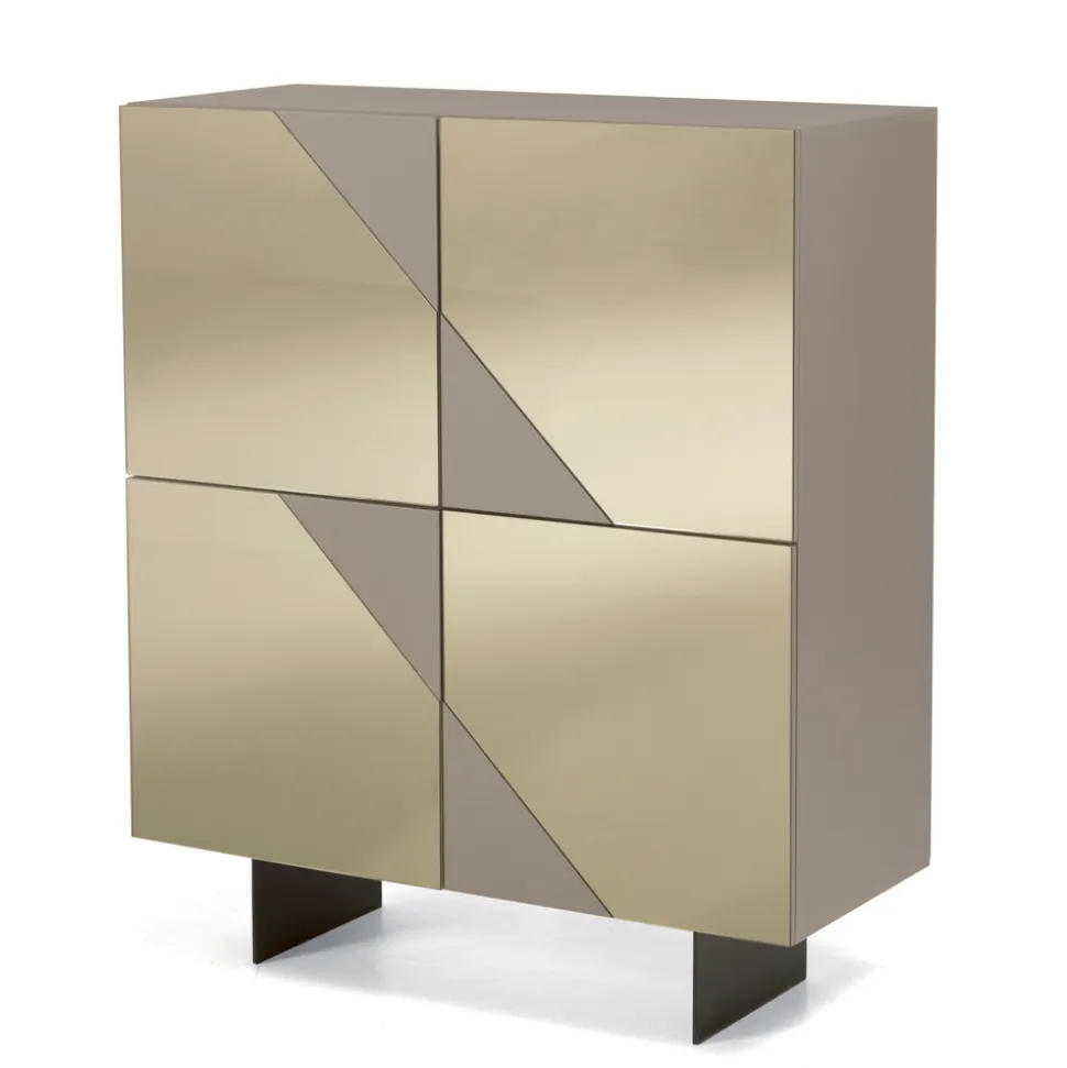 Madia con 4 Ante in MDF Laccato Rivestite in Vetro Specchio - Diletta