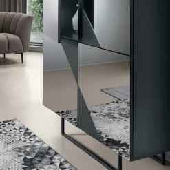 Madia con 4 Ante in MDF Laccato Rivestite in Vetro Specchio - Diletta