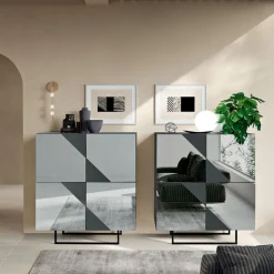 Madia con 4 Ante in MDF Laccato Rivestite in Vetro Specchio - Diletta