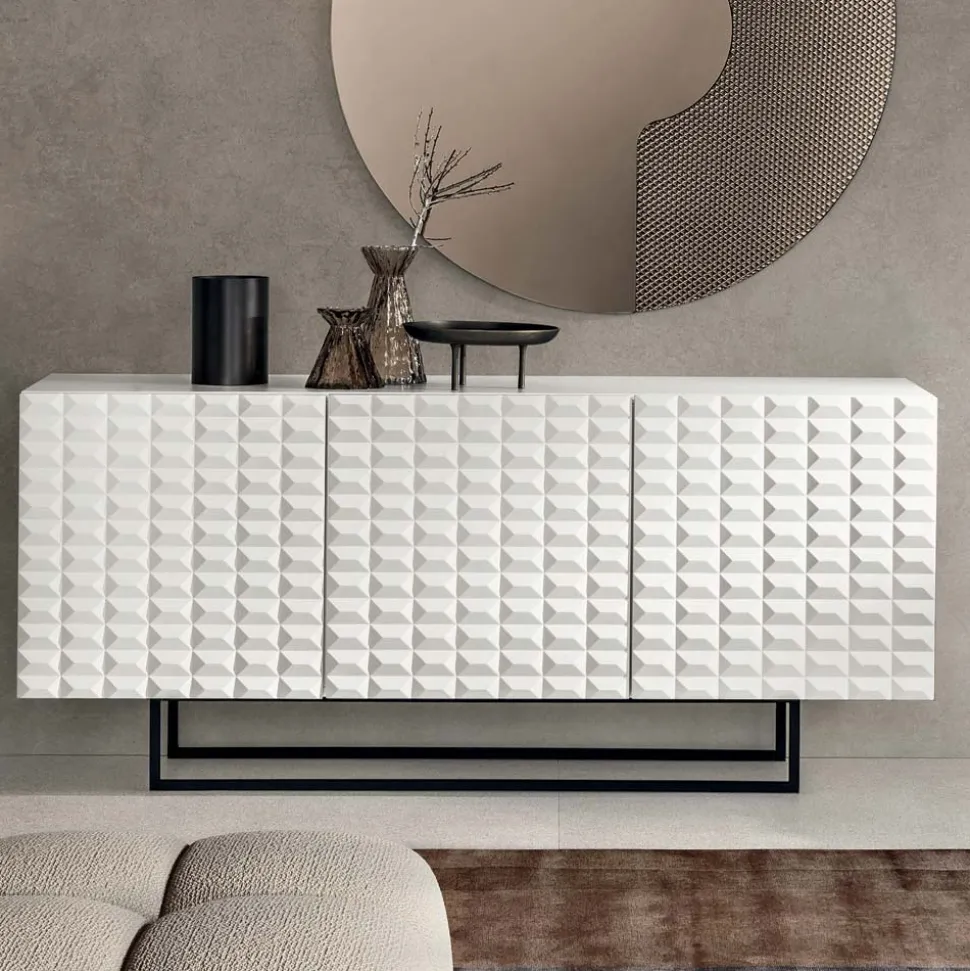 Madia con 3 Ante in MDF Rivestito in PVC Laccato Made in Italy - Dorotea