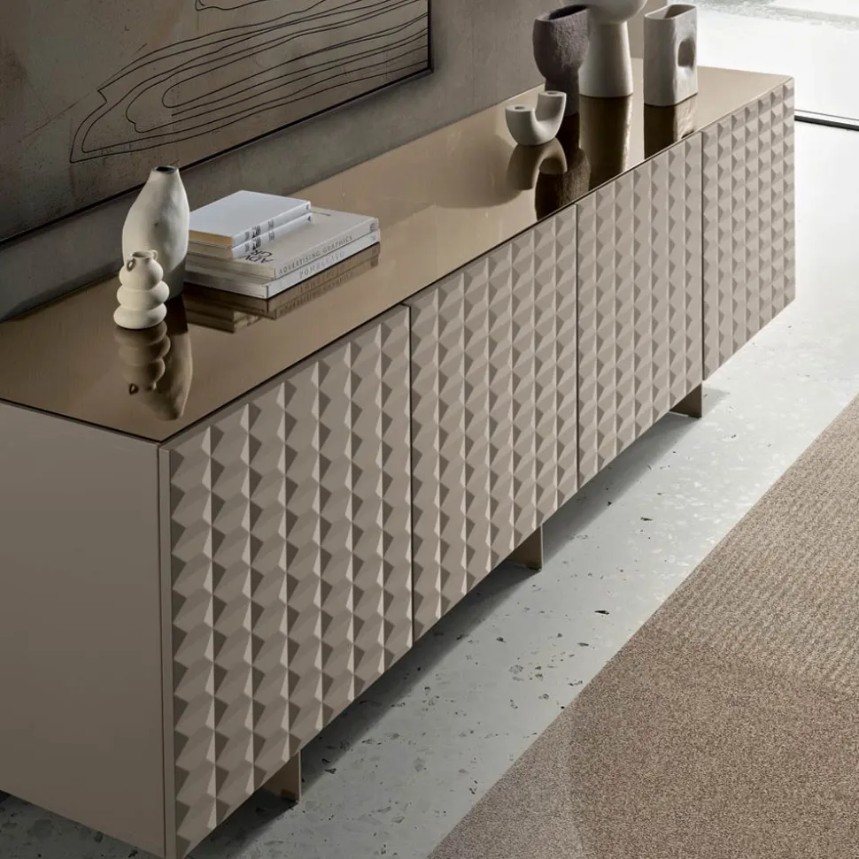 Madia con 4 Ante in MDF Rivestito in PVC Laccato Made in Italy - Dorotea