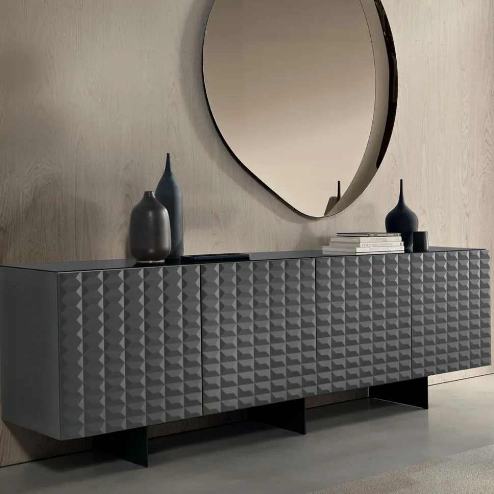 Madia con 4 Ante in MDF Rivestito in PVC Laccato Made in Italy - Dorotea