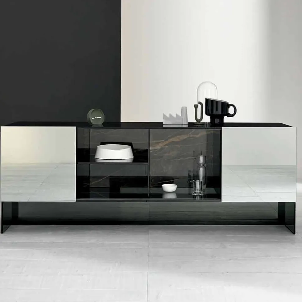 Madia da Ingresso di Design a 2 Ante in Vetro Fumè Made in Italy – Scocca