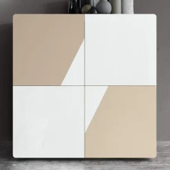 Madia da Salotto con 4 Ante in Finitura White Glass e Visone Made in Italy - Eva