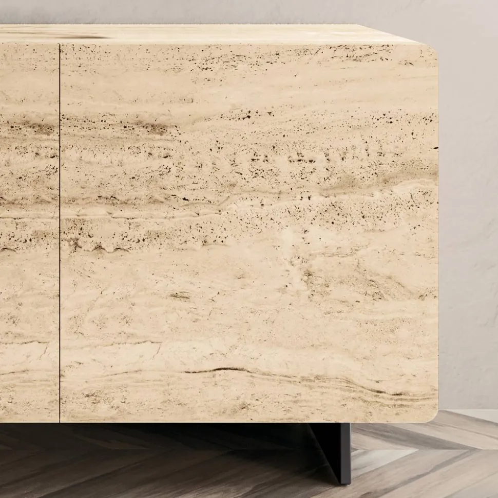 Madia da Salotto con 2 Ante in Finitura Marmo Travertino Made in Italy - Jon