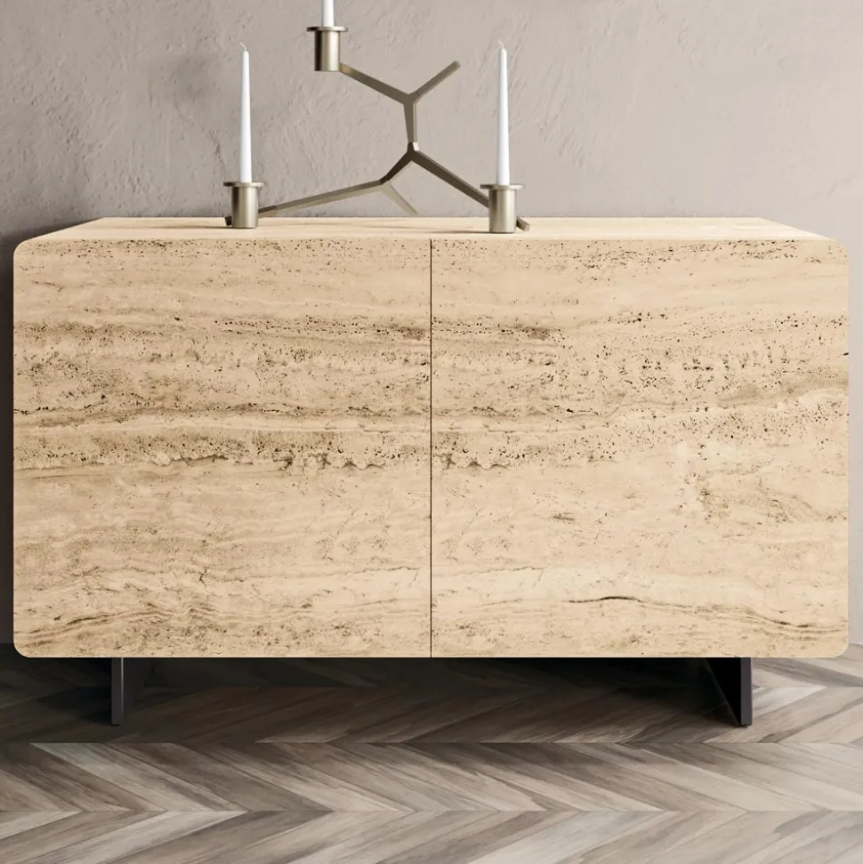 Madia da Salotto con 2 Ante in Finitura Marmo Travertino Made in Italy - Jon