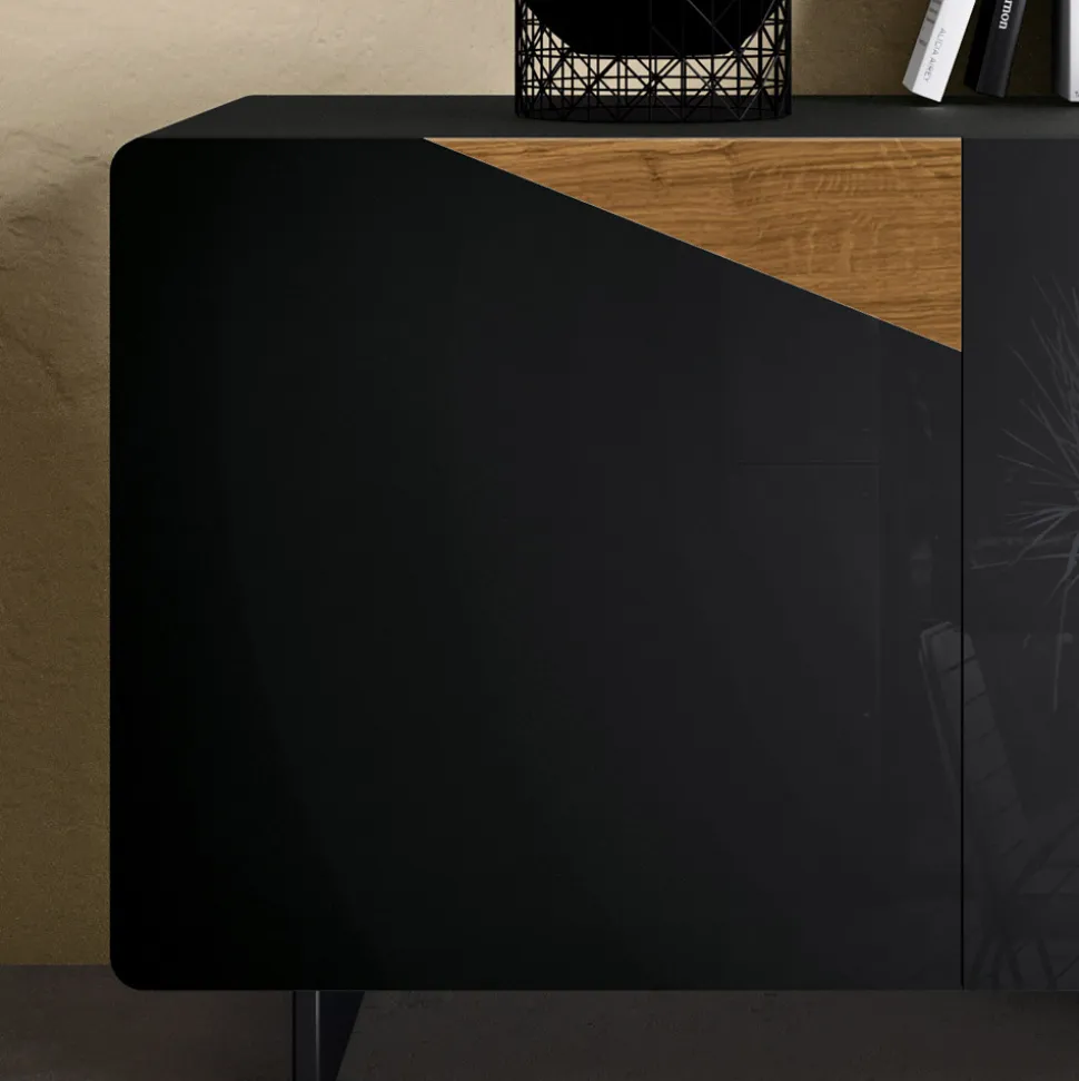 Madia da Salotto con 2 Ante in Finitura Rovere Nodato Country e Antracite Glass - Ove